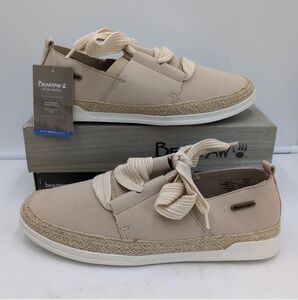Bearpaw Billie Womens Sz 11 Tan slip on shoe Flats Casual Canvas Woven Trim New